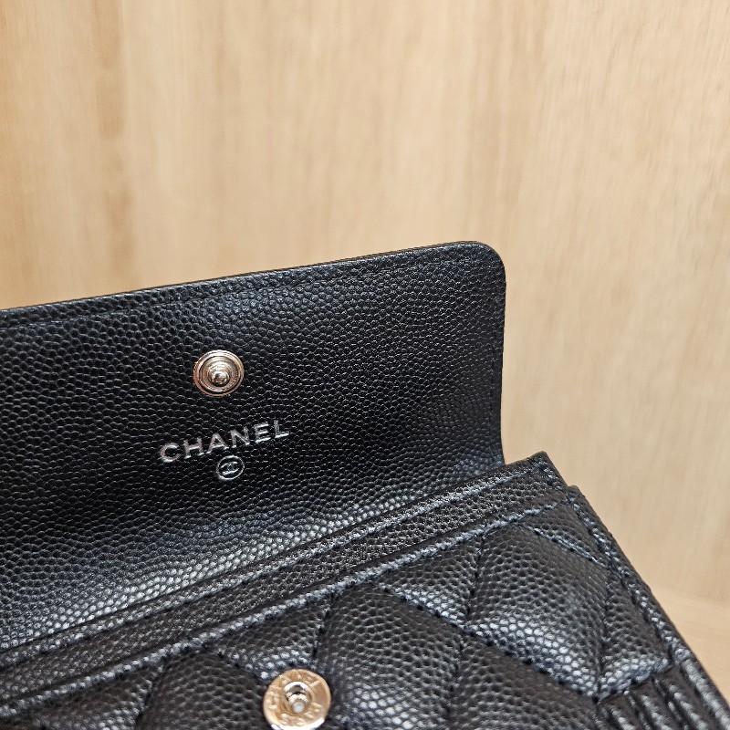 [品項極新❣️] Chanel黑荔枝皮霧銀釦Boy零錢卡包-10