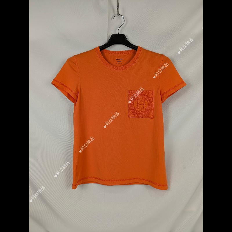 莉亞精品♡Hermes 刺繡口袋短袖 尺碼34 九新美品-0