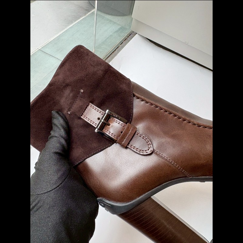 Tod's 深咖加麂皮厚跟短靴-6