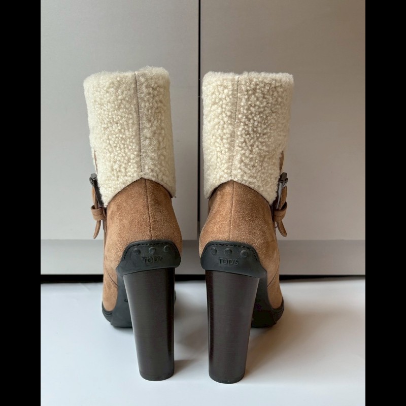 Tod's 白毛呢駝麂皮厚跟女靴-4