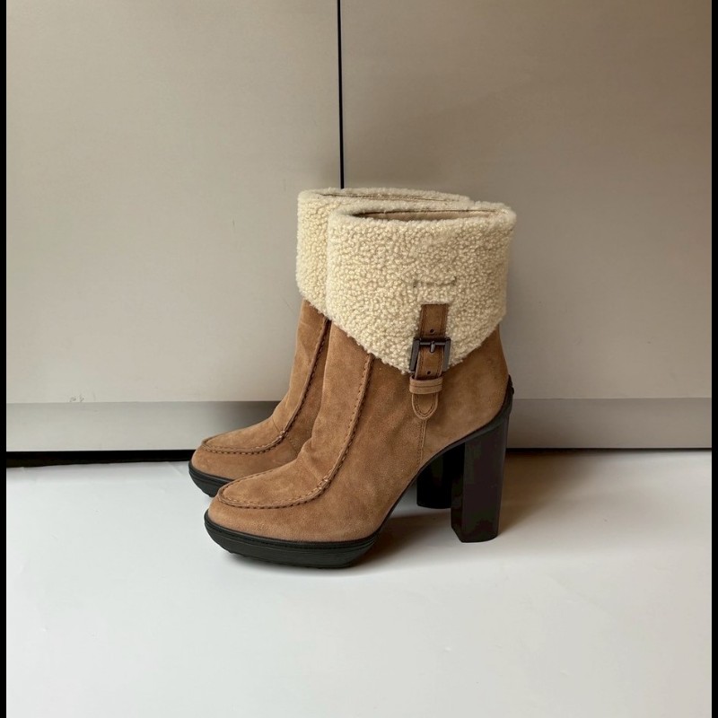Tod's 白毛呢駝麂皮厚跟女靴-5
