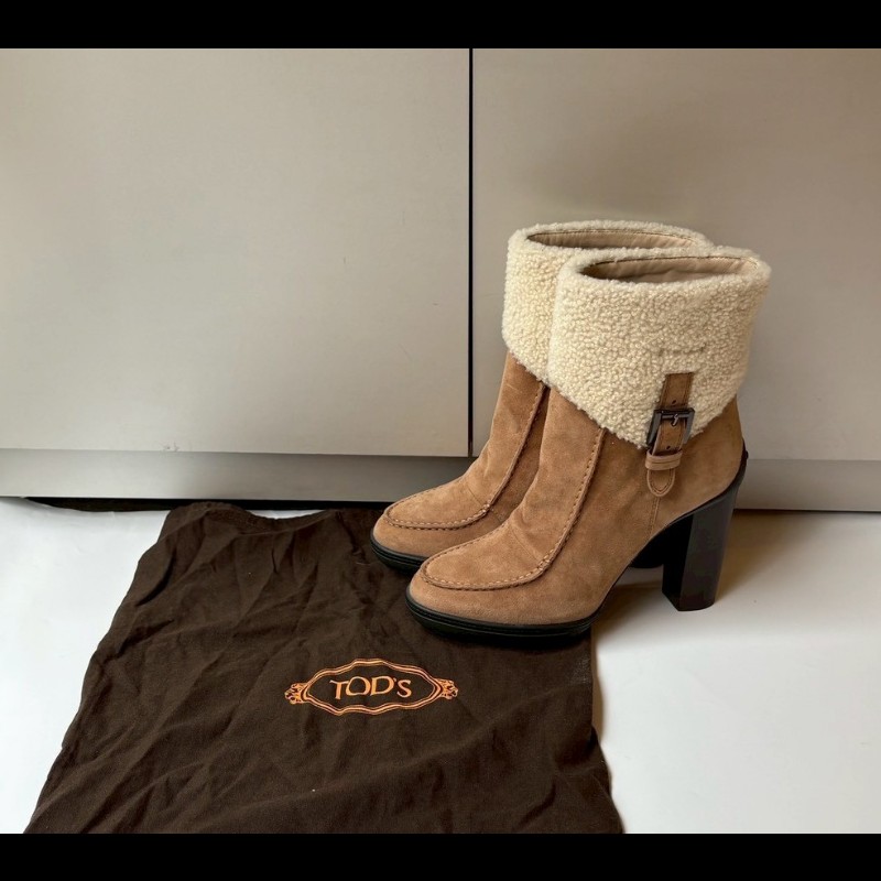 Tod's 白毛呢駝麂皮厚跟女靴-6