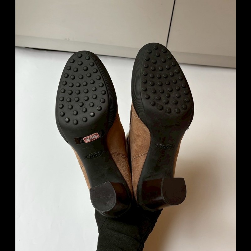 Tod's 白毛呢駝麂皮厚跟女靴-9