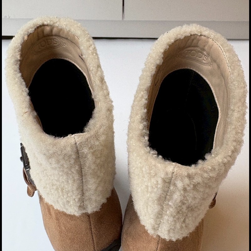 Tod's 白毛呢駝麂皮厚跟女靴-11