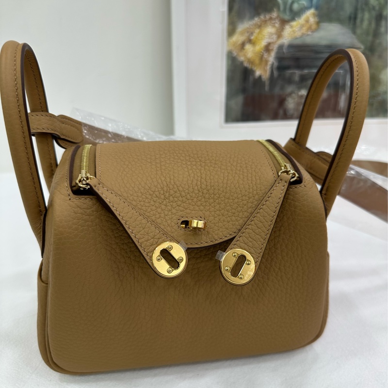Hermes 愛馬仕minilindy餅乾色金扣 4b餅乾色金扣 K刻 全新有購證-6