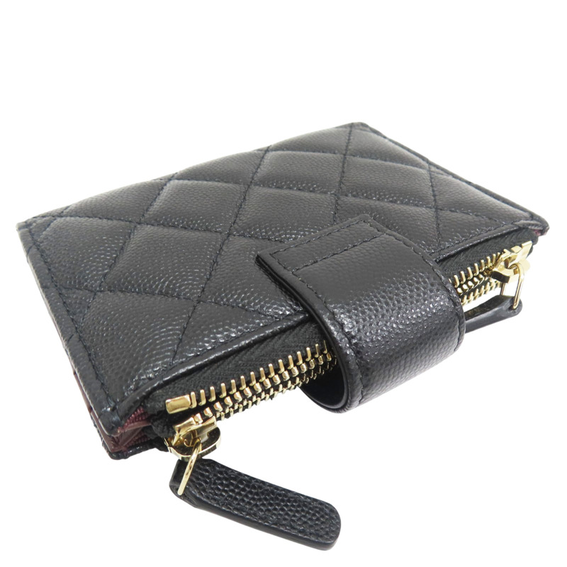 黑色 菱格紋 荔枝牛皮 扣式 卡片零錢包 金扣【CHANEL 香奈兒】-3