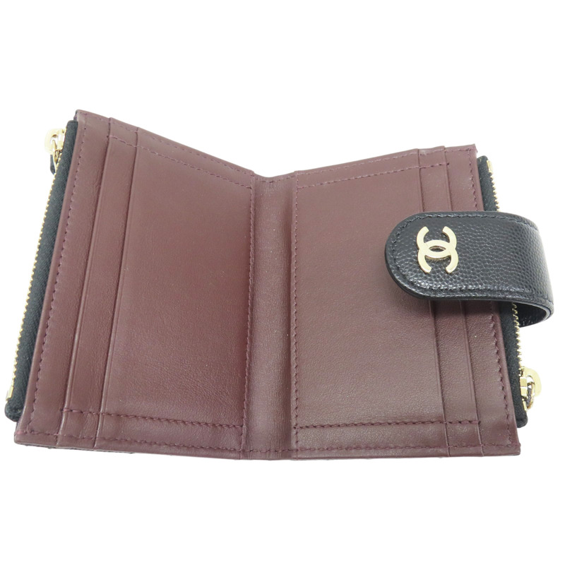 黑色 菱格紋 荔枝牛皮 扣式 卡片零錢包 金扣【CHANEL 香奈兒】-4