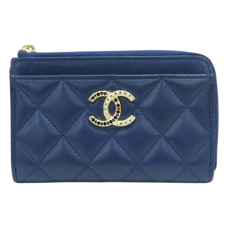 藍色 菱格紋 牛皮 卡夾 零錢包【CHANEL 香奈兒】-0