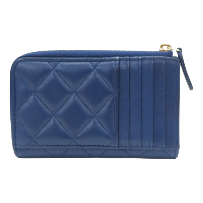 藍色 菱格紋 牛皮 卡夾 零錢包【CHANEL 香奈兒】-1