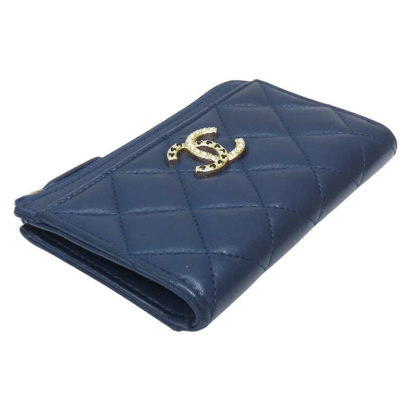 藍色 菱格紋 牛皮 卡夾 零錢包【CHANEL 香奈兒】-2