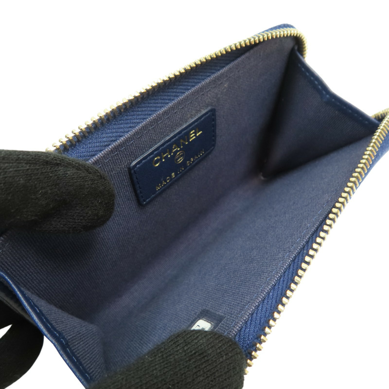 藍色 菱格紋 牛皮 卡夾 零錢包【CHANEL 香奈兒】-4