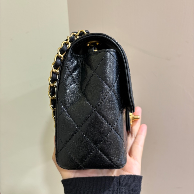Chanel 黑山羊皮22k金釦方胖-2