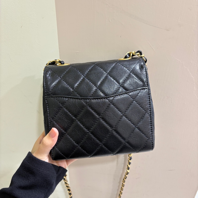 Chanel 黑山羊皮22k金釦方胖-3