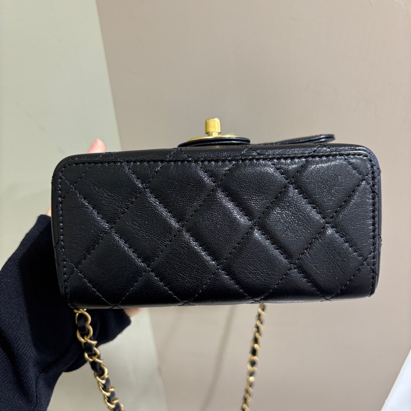 Chanel 黑山羊皮22k金釦方胖-4