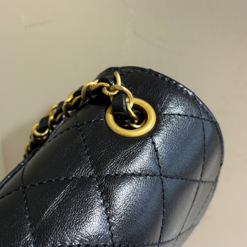 Chanel 黑山羊皮22k金釦方胖-6