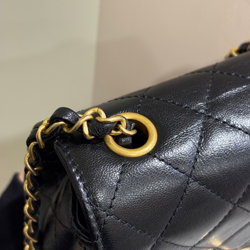 Chanel 黑山羊皮22k金釦方胖-7