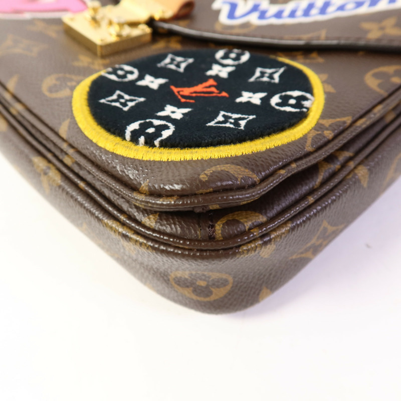 LOUIS VUITTON Monogram Patches Pochette Metis金扣手挽肩背兩用袋棕色-12