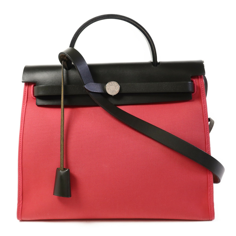 HERMES 帆布Herbag Zip 31銀扣手挽肩背兩用袋-0