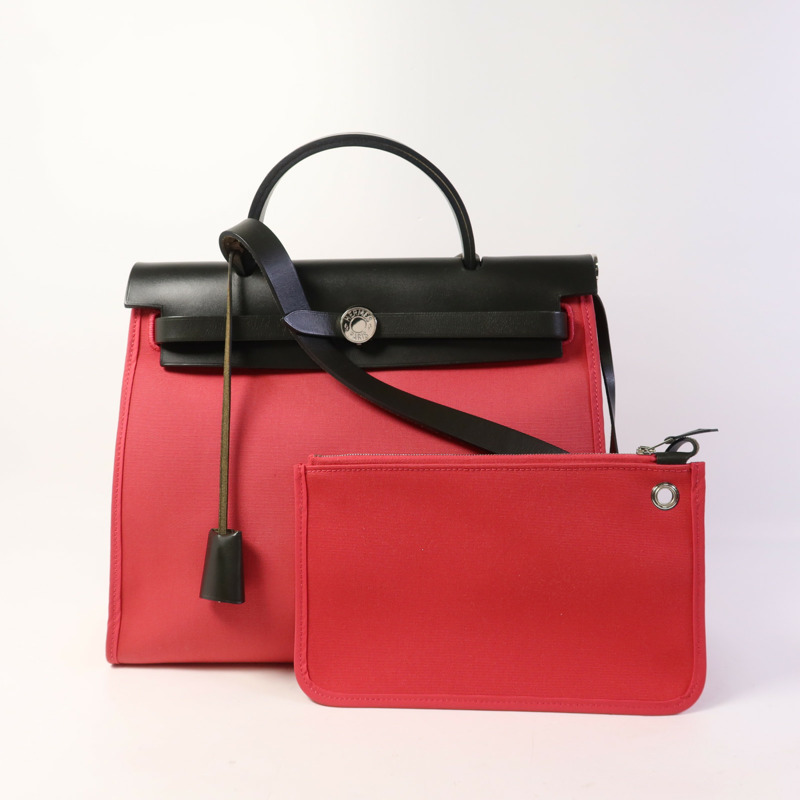 HERMES 帆布Herbag Zip 31銀扣手挽肩背兩用袋-21