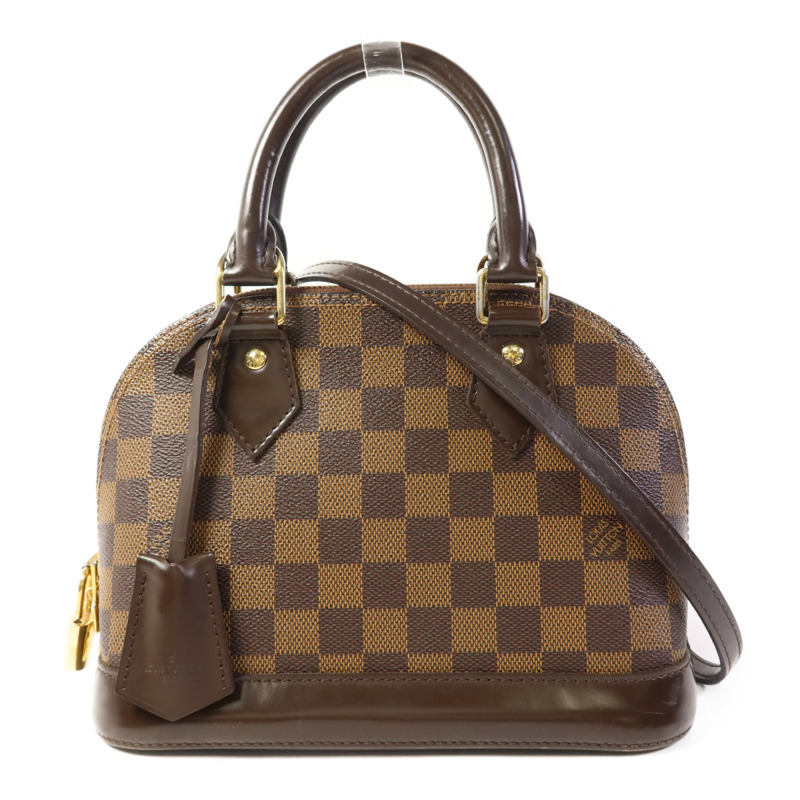 LOUIS VUITTON Damier Alma BB金扣手挽肩背兩用袋棕色-0