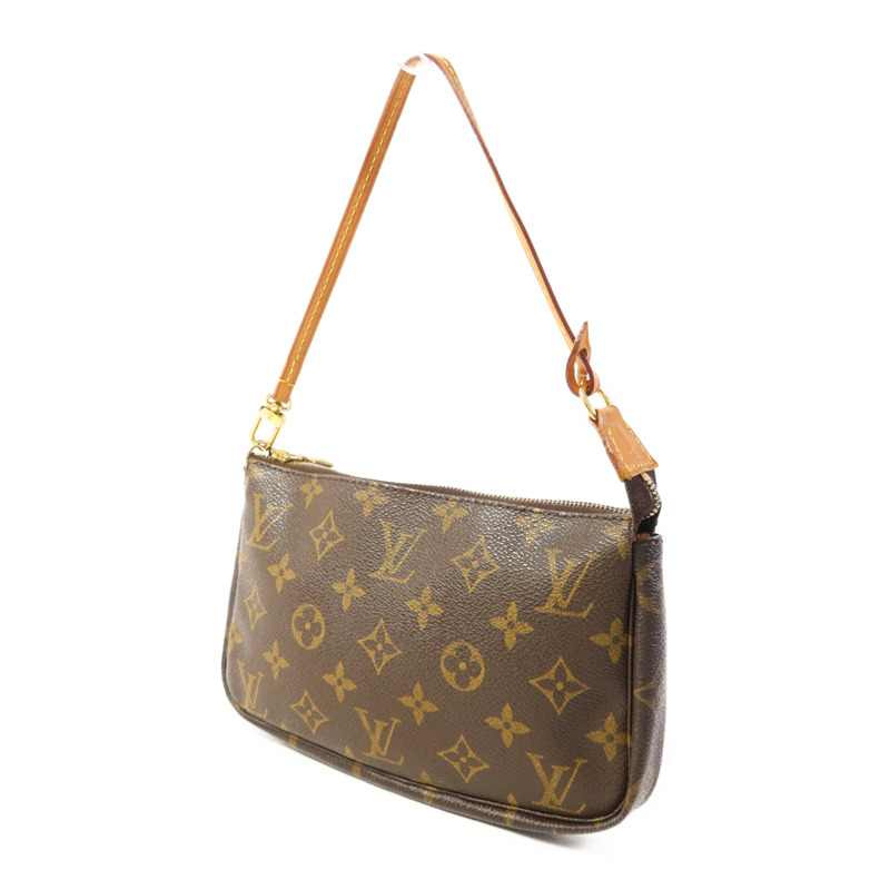 LOUIS VUITTON Monogram Pochette Accessoires金扣手挽袋棕色-2