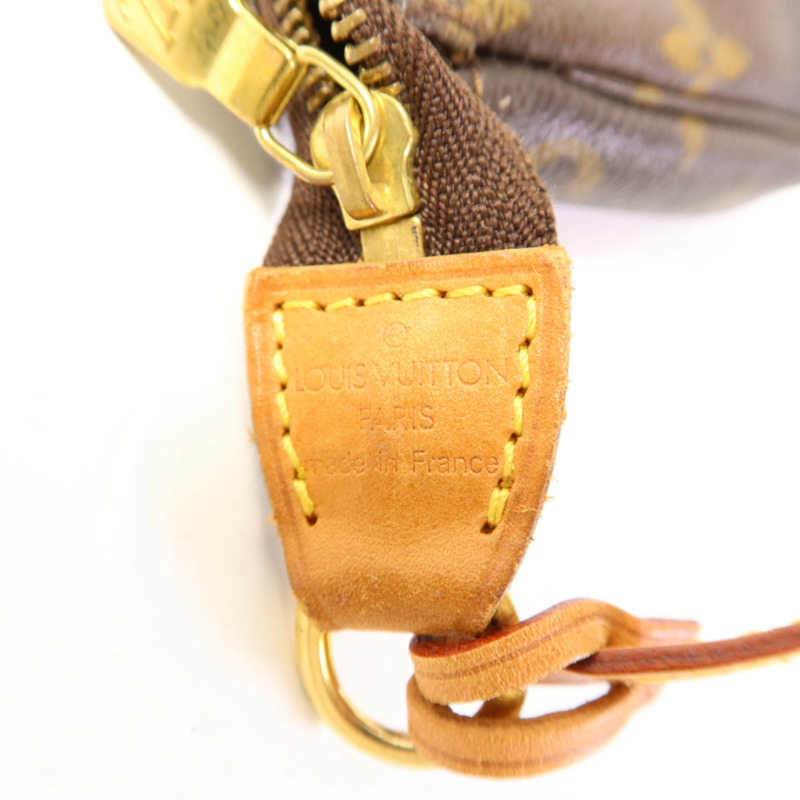 LOUIS VUITTON Monogram Pochette Accessoires金扣手挽袋棕色-6