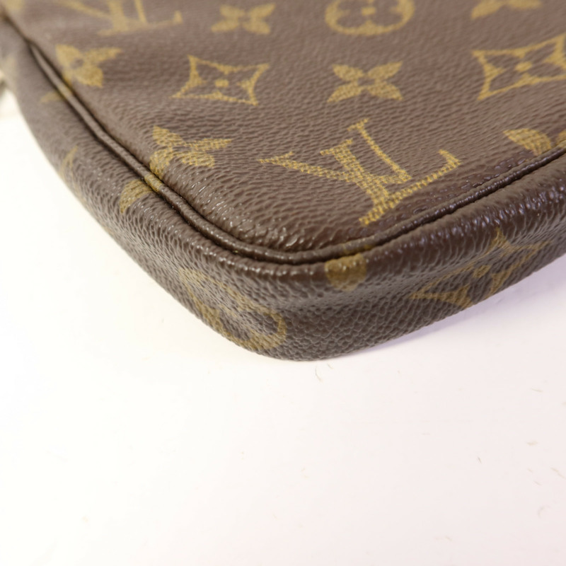 LOUIS VUITTON Monogram Pochette Accessoires金扣手挽袋棕色-12