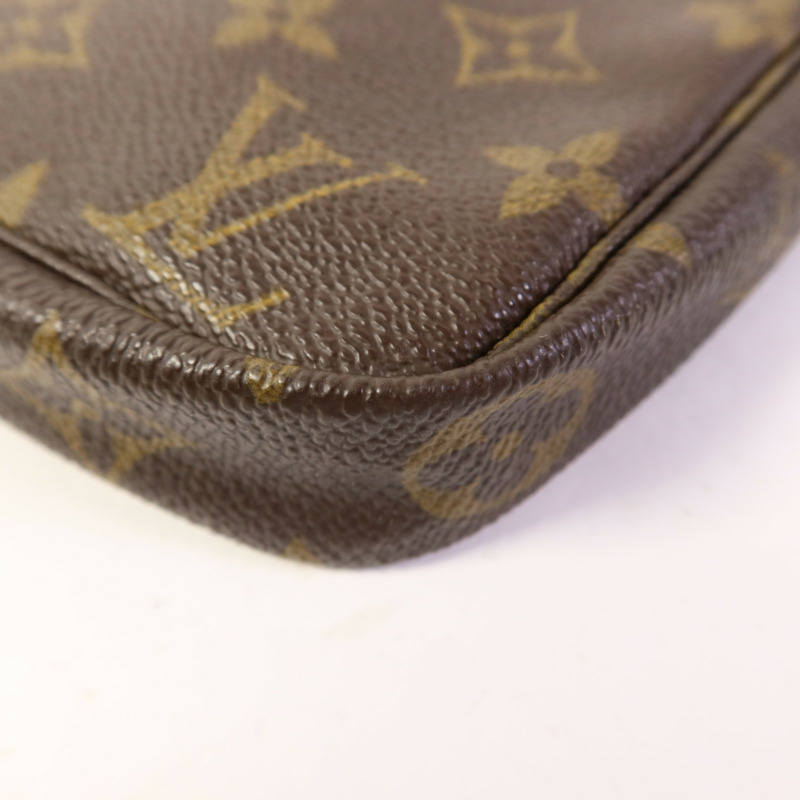 LOUIS VUITTON Monogram Pochette Accessoires金扣手挽袋棕色-13