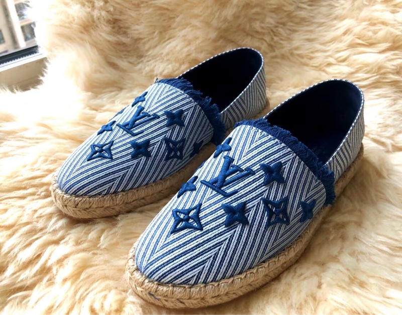 九五新Lv 鉛筆鞋單寧藍刺繡 牛仔單寧草編鞋漁夫鉛筆鞋37號-0