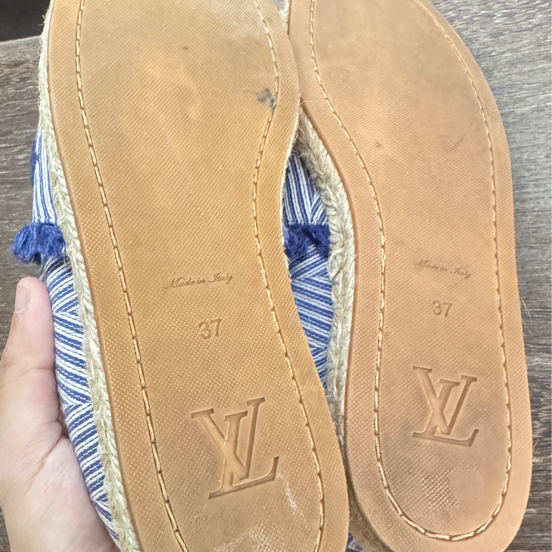 九五新Lv 鉛筆鞋單寧藍刺繡 牛仔單寧草編鞋漁夫鉛筆鞋37號-6