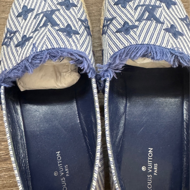 九五新Lv 鉛筆鞋單寧藍刺繡 牛仔單寧草編鞋漁夫鉛筆鞋37號-11
