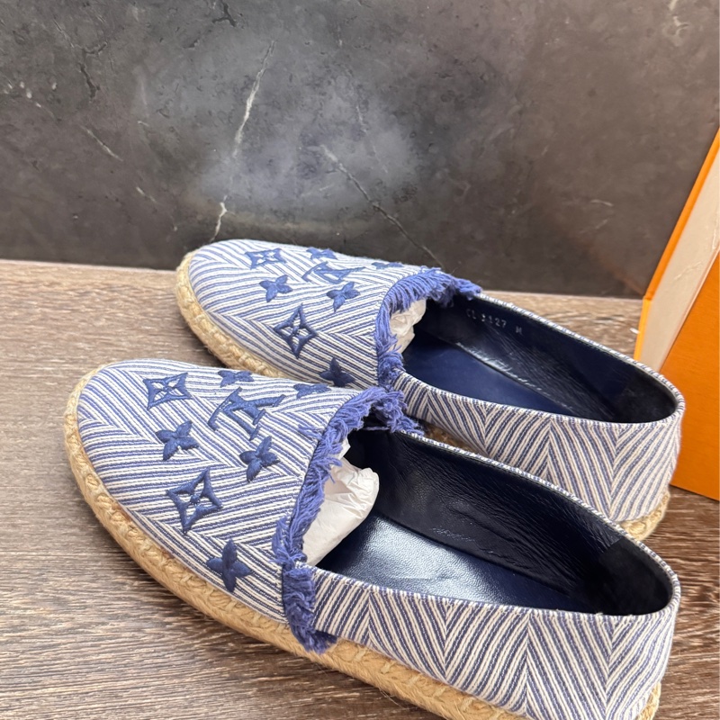 九五新Lv 鉛筆鞋單寧藍刺繡 牛仔單寧草編鞋漁夫鉛筆鞋37號-14
