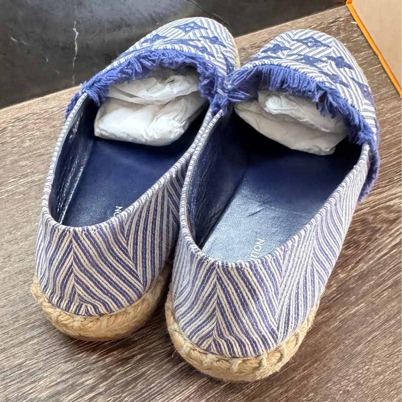 九五新Lv 鉛筆鞋單寧藍刺繡 牛仔單寧草編鞋漁夫鉛筆鞋37號-16