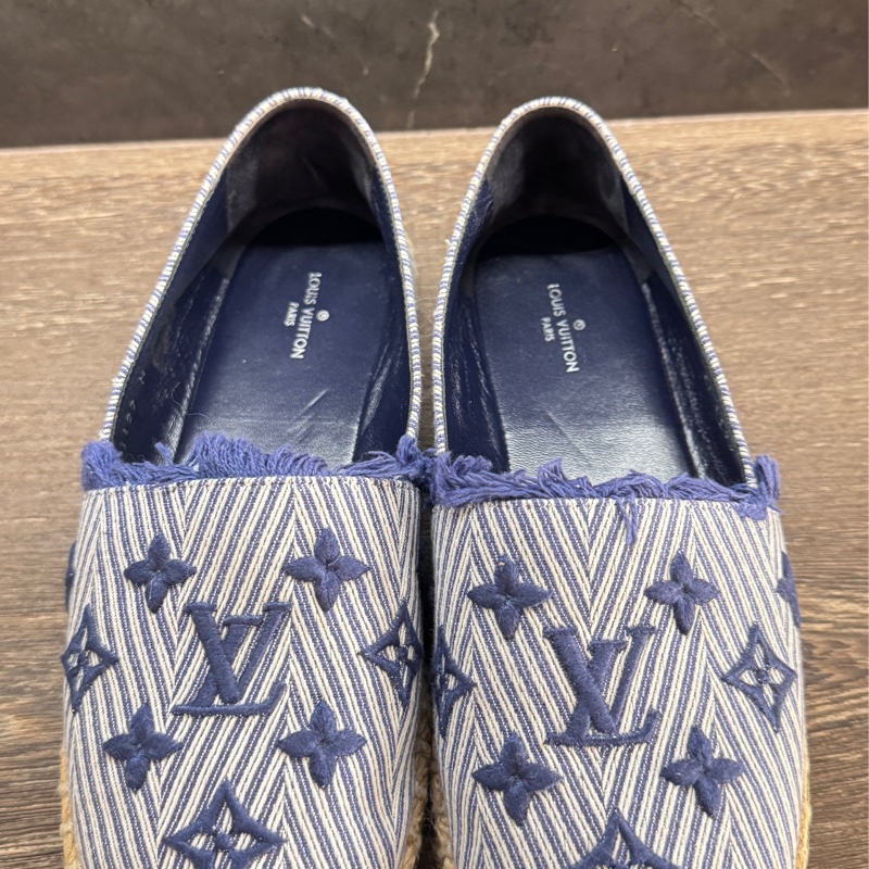 九五新Lv 鉛筆鞋單寧藍刺繡 牛仔單寧草編鞋漁夫鉛筆鞋37號-17