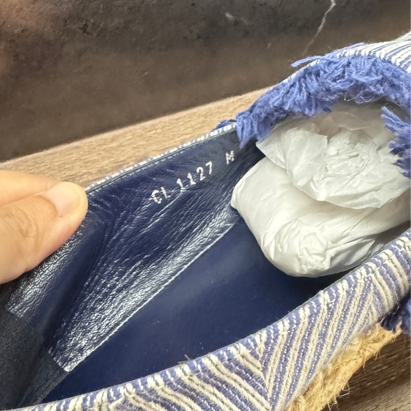 九五新Lv 鉛筆鞋單寧藍刺繡 牛仔單寧草編鞋漁夫鉛筆鞋37號-18