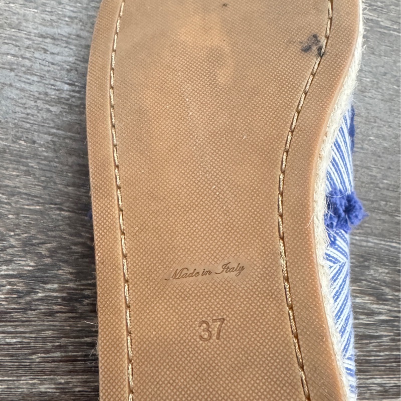 九五新Lv 鉛筆鞋單寧藍刺繡 牛仔單寧草編鞋漁夫鉛筆鞋37號-21