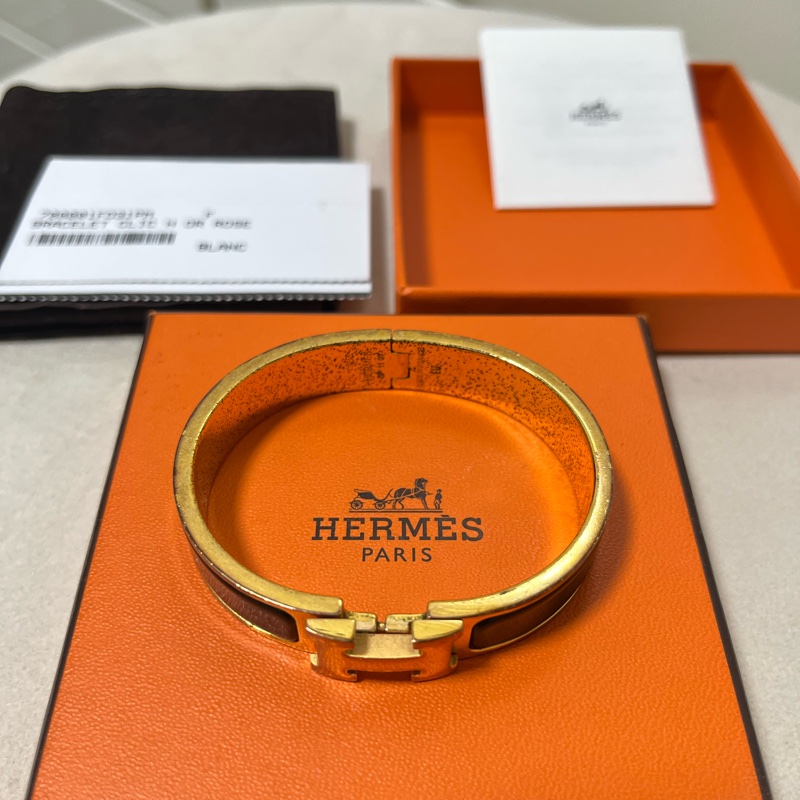 愛馬仕Hermes Clic H 玫瑰金 黑色 手環-0