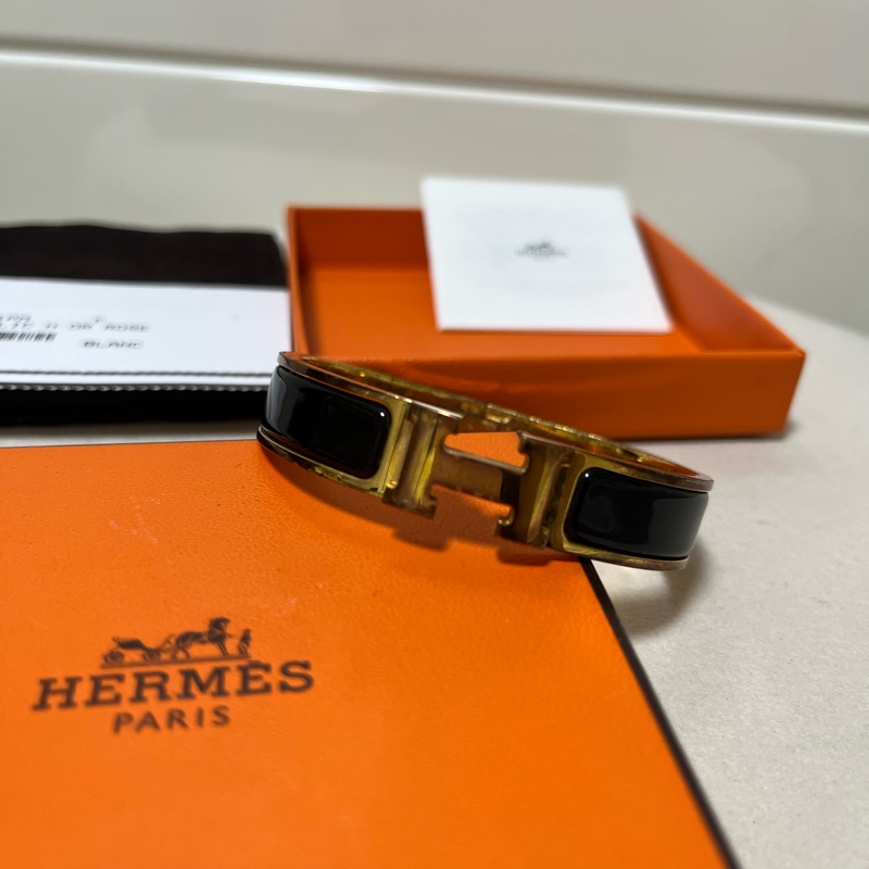 愛馬仕Hermes Clic H 玫瑰金 黑色 手環-1
