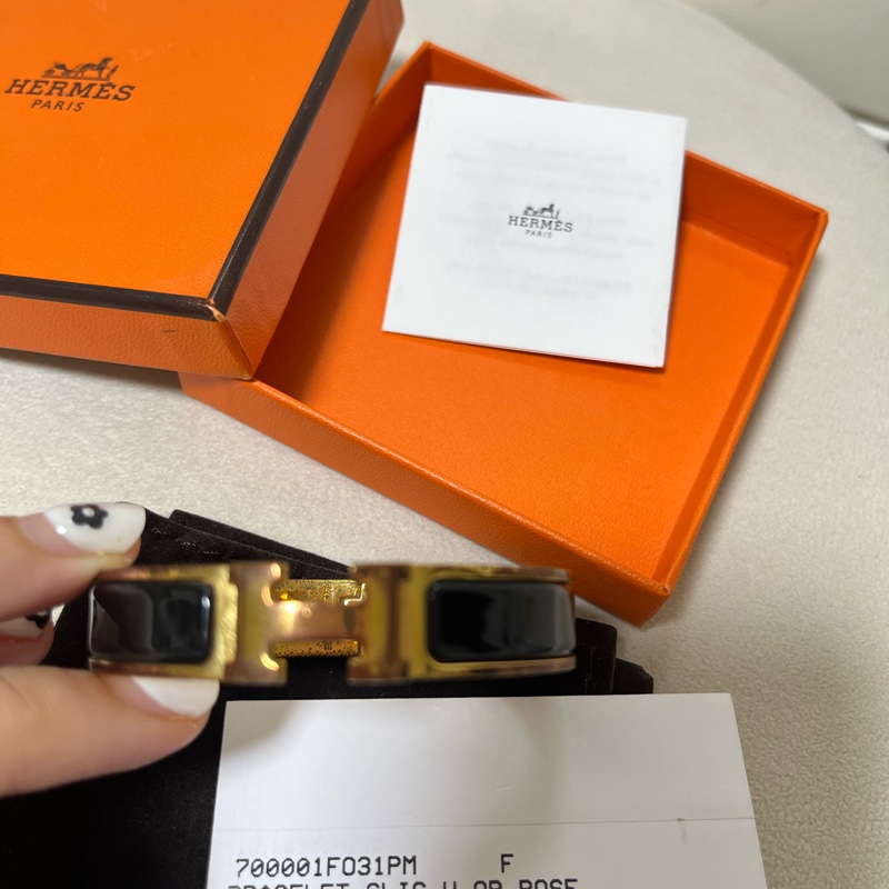 愛馬仕Hermes Clic H 玫瑰金 黑色 手環-5