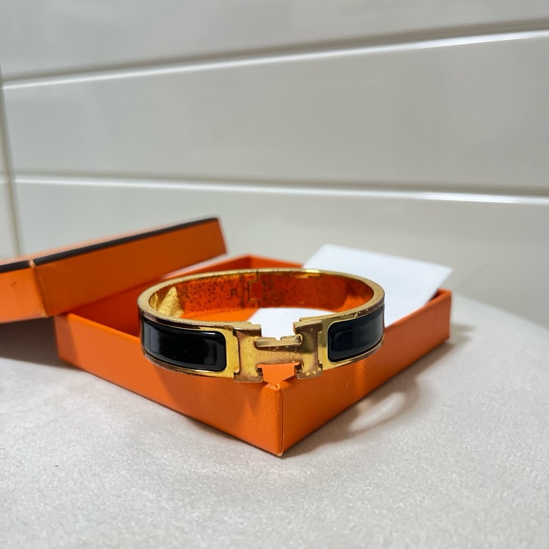 愛馬仕Hermes Clic H 玫瑰金 黑色 手環-16