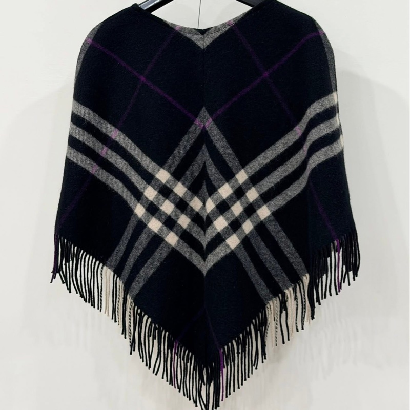 Burberry 倫敦 流蘇格紋羊毛斗篷-1