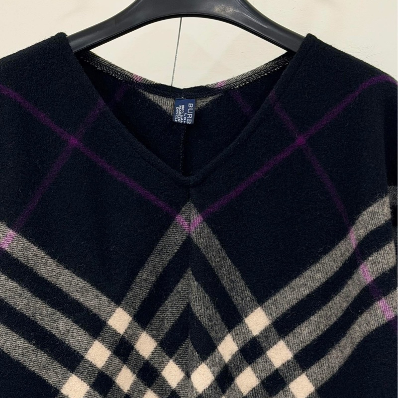 Burberry 倫敦 流蘇格紋羊毛斗篷-2