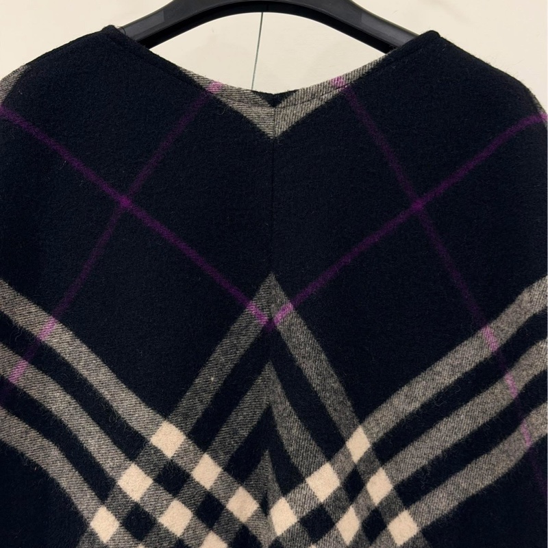 Burberry 倫敦 流蘇格紋羊毛斗篷-5