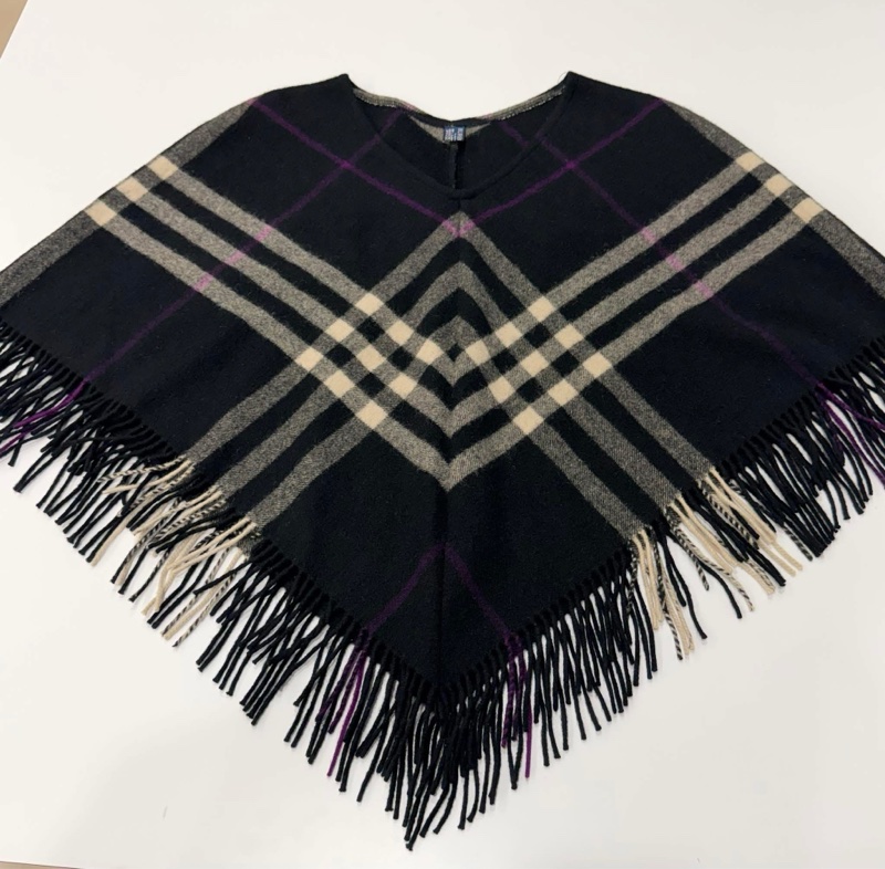 Burberry 倫敦 流蘇格紋羊毛斗篷-6
