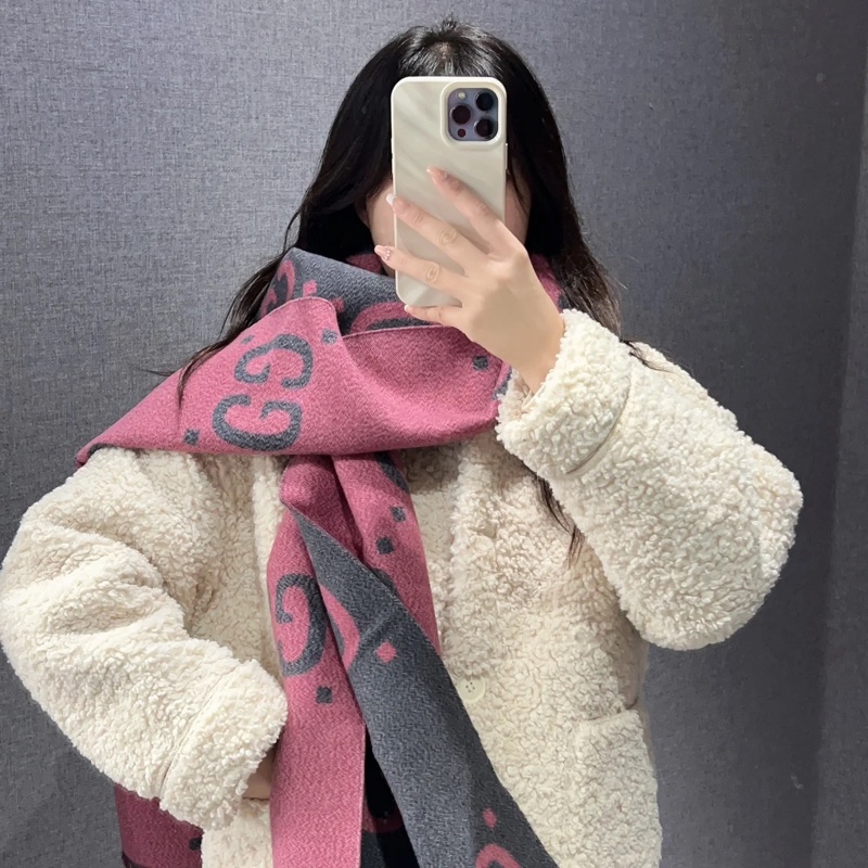 ෆ Gucci灰粉色雙面圍巾-6