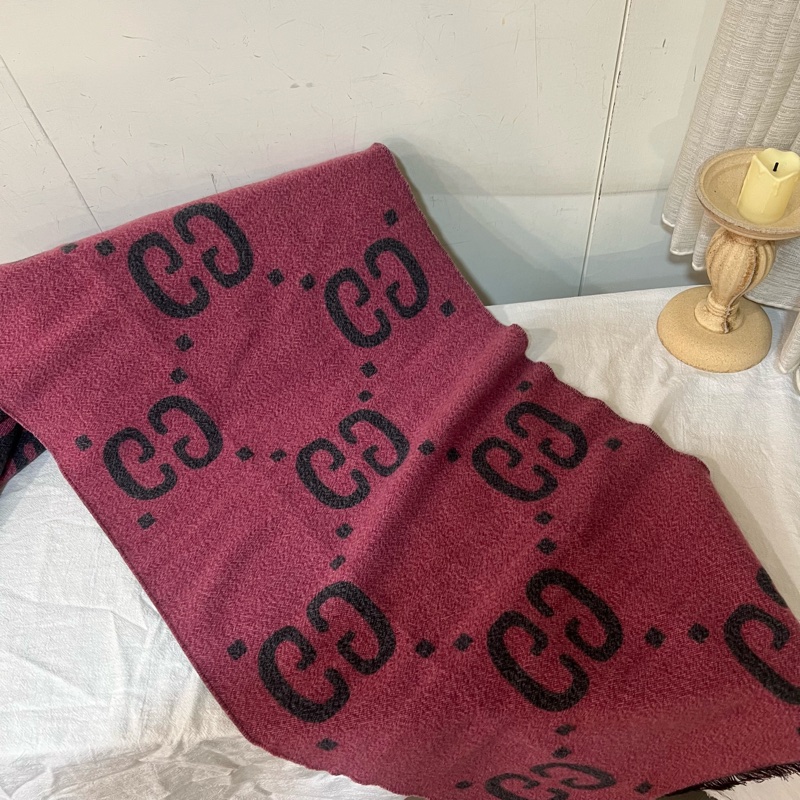 ෆ Gucci灰粉色雙面圍巾-14