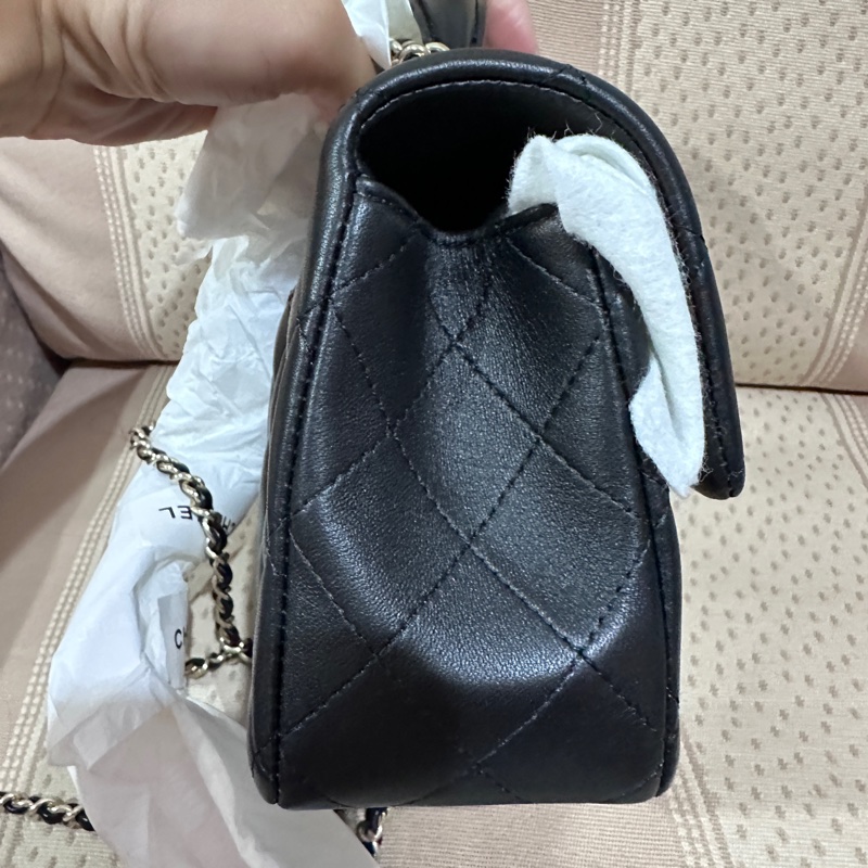 CHANEL COCO HANDLE CF 20 黑銀羊皮 迷你頂級手柄翻蓋包 小羊皮-4