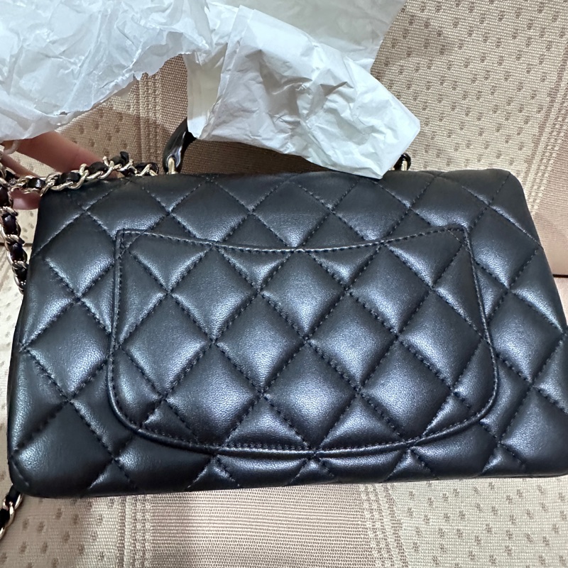 CHANEL COCO HANDLE CF 20 黑銀羊皮 迷你頂級手柄翻蓋包 小羊皮-7