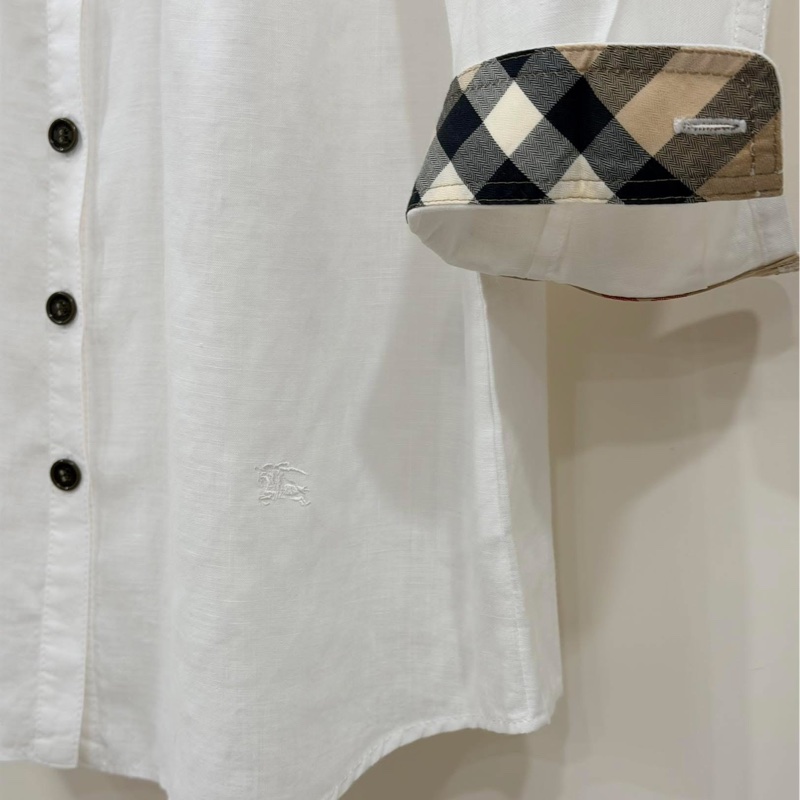 Burberry 倫敦 反褶格紋麻料戰馬襯衫-4