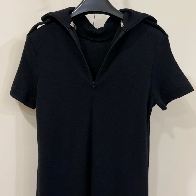 Burberry 倫敦 簡約高領肩扣毛料洋裝 黑-3